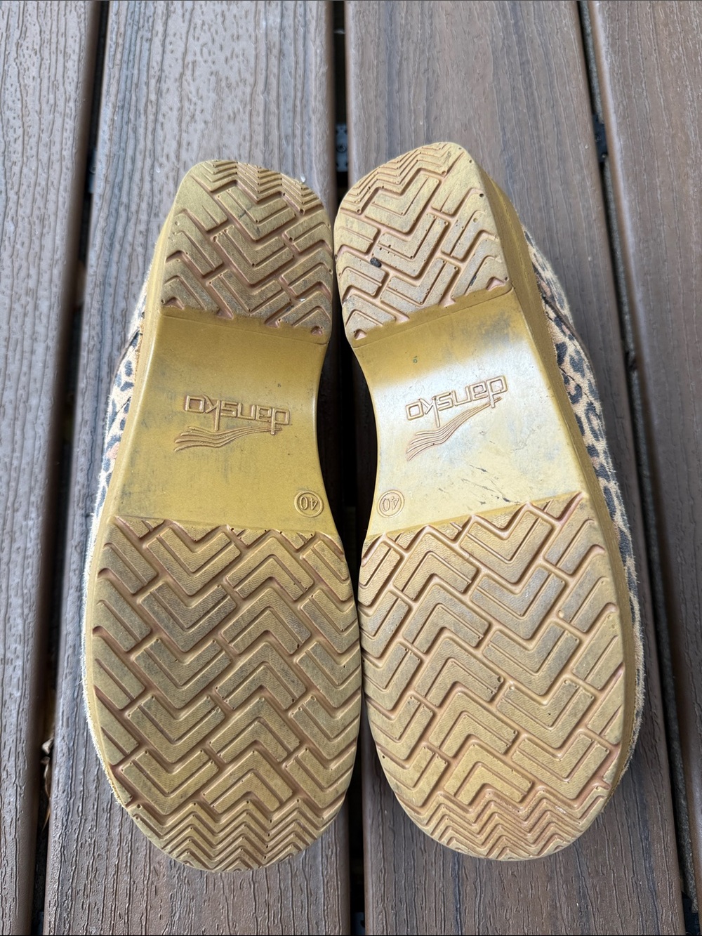 Dansko Leopard Print Slip-On Clogs in Brown and Black - Picture 2 of 5
